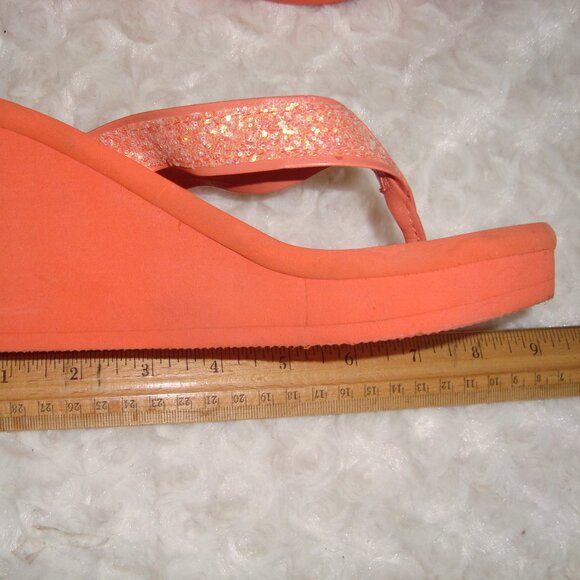 COLIN STUART Orange Sparkle Thong Flip Flop Platform Wedge Sandals Shoes sz 5 - Picture 6 of 9